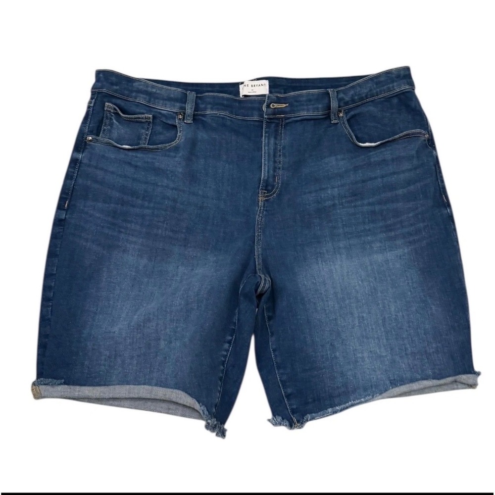 Lane Bryant‎ Womens Denim Shorts Blue Size 24 Cuffed Raw Hem Mid Rise